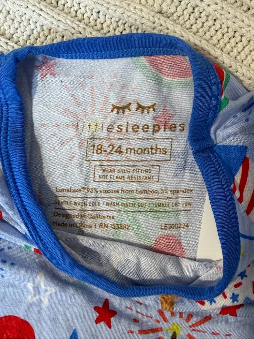 Little Sleepies Blue Red White Stars & Fireworks Short Sleeve Pajama Top